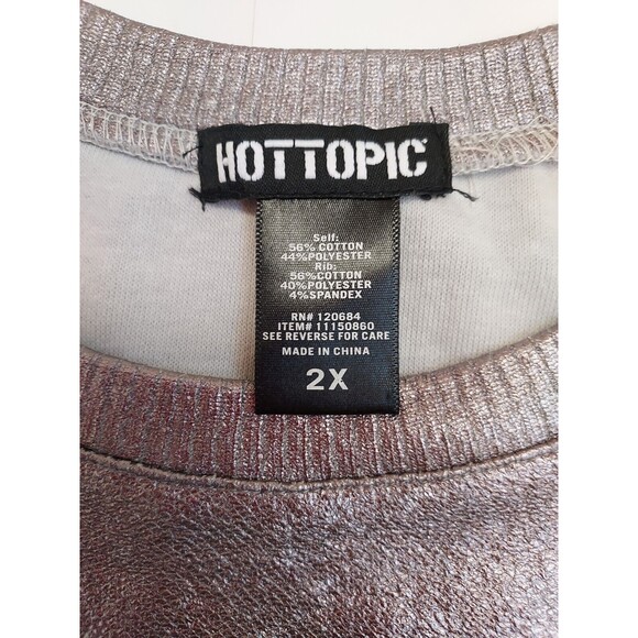 NWOT + Ladies HOTTOPIC Shiny Gunmetal Silver LS Crew Neck Sweatshirt Size 2X - Picture 3 of 8